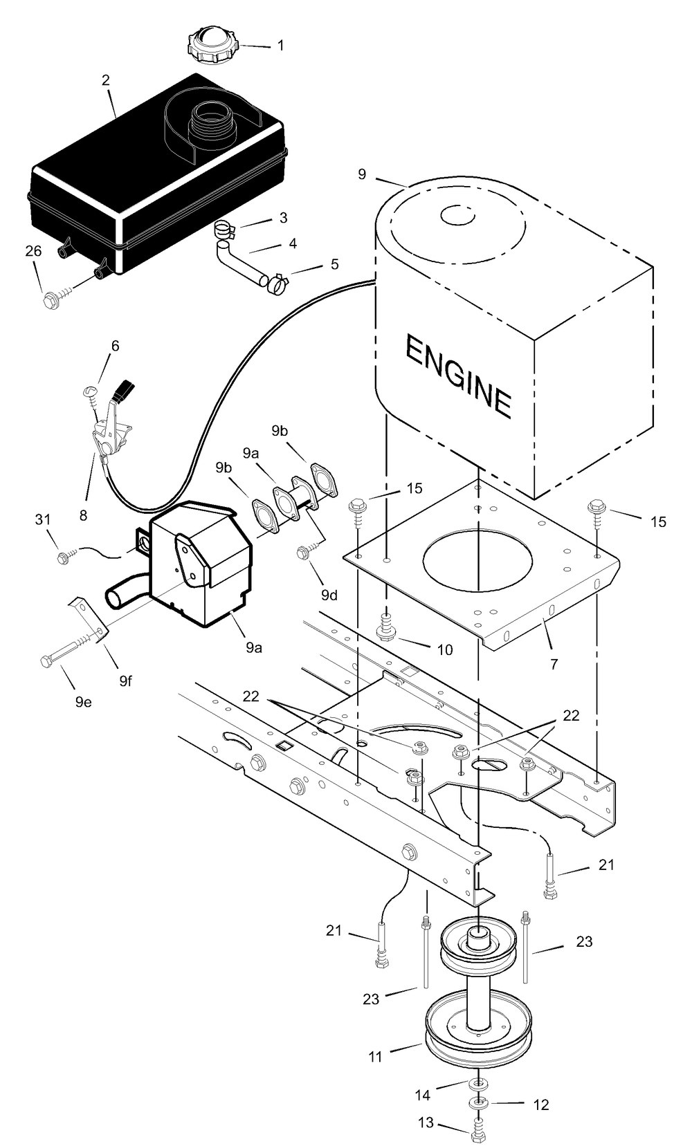 Engine Mount Diagram and Parts List for 425306X48A 2003 Briggs and Stratton Lawn Tractor